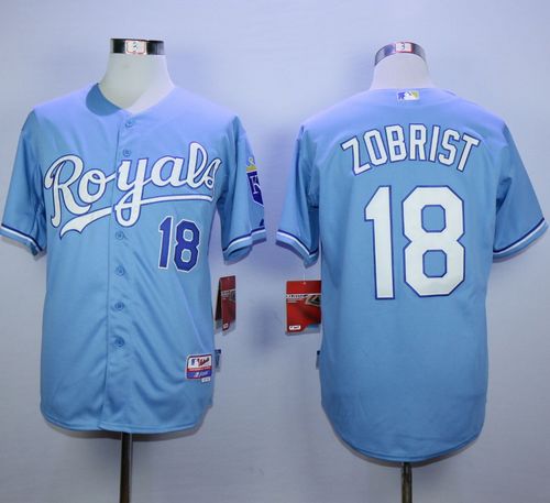 Royals #18 Ben Zobrist Light Blue Alternate 1 Cool Base Stitched MLB Jersey - Click Image to Close